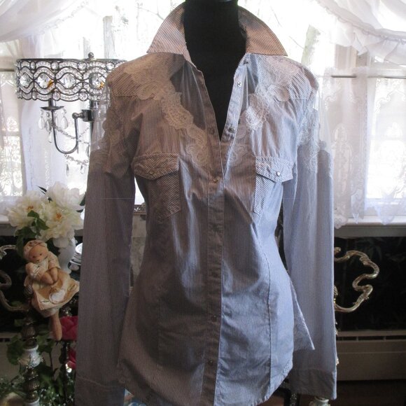 Guess Lace & Mesh Shirt - Picture 1 of 12